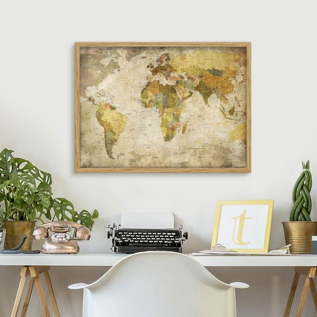 Indrammede plakater verdenskort World map