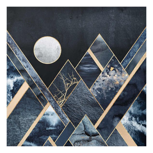Glasbilleder abstrakt Golden Moon Abstract Black Mountains