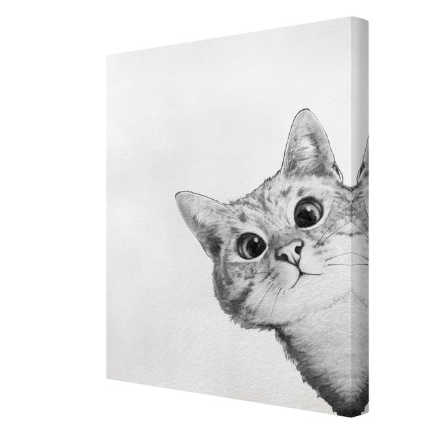 Billeder på lærred sort og hvid Illustration Cat Drawing Black And White