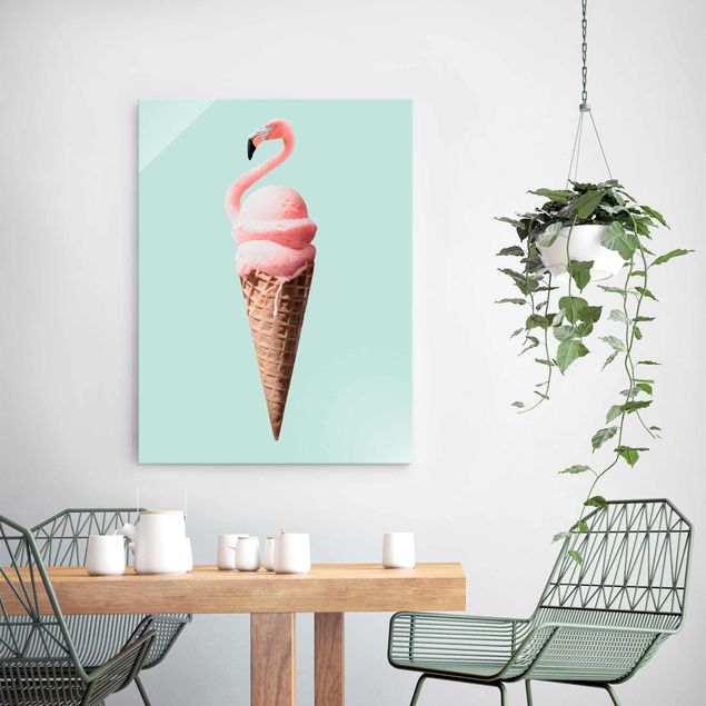 Glasbilleder dyr Ice Cream Cone With Flamingo
