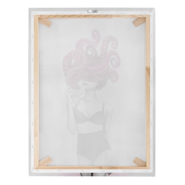 Billeder på lærred kunsttryk Illustration Woman In Underwear Black And White Octopus