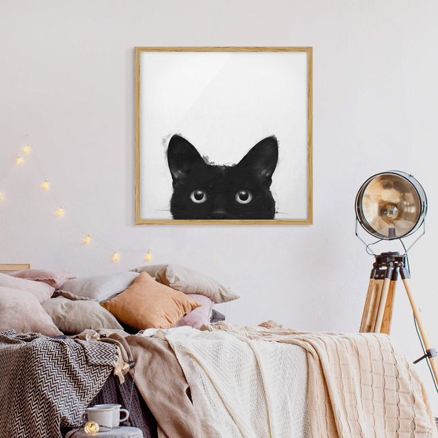 Indrammede plakater sort og hvid Illustration Black Cat On White Painting