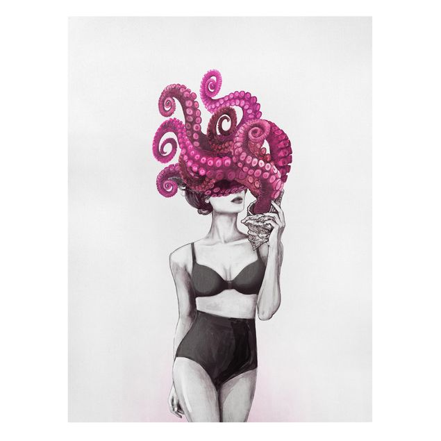 Billeder nøgen og erotik Illustration Woman In Underwear Black And White Octopus