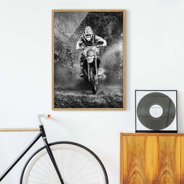 Indrammede plakater sort og hvid Motocross In The Mud