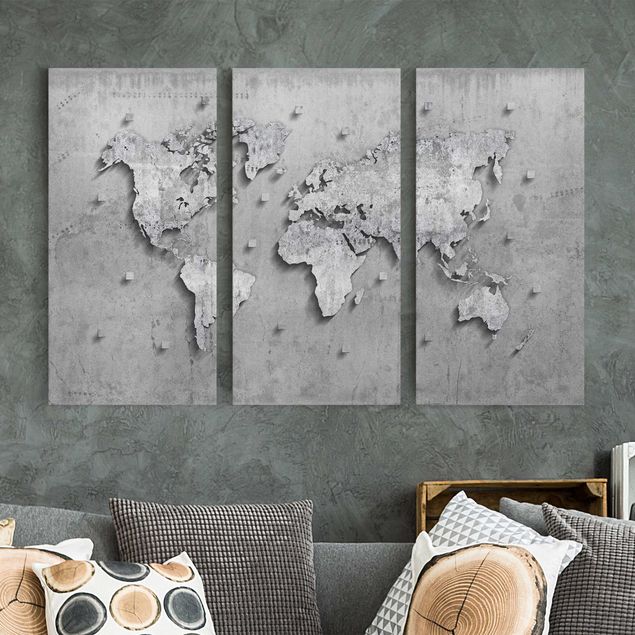Billeder på lærred stenlook Concrete World Map