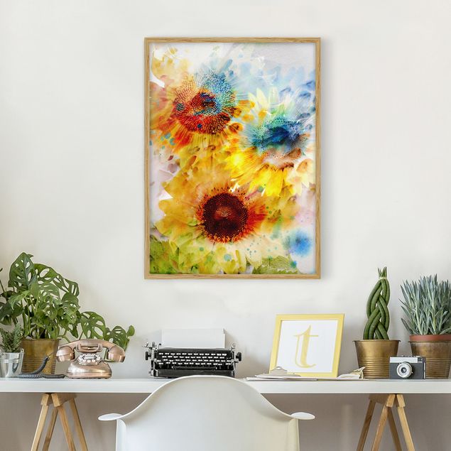 Indrammede plakater blomster Watercolour Flowers Sunflowers