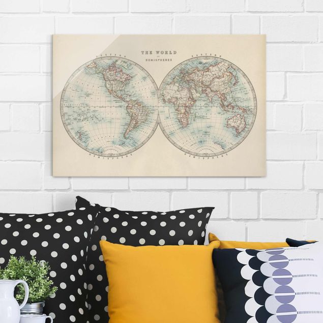 køkken dekorationer Vintage World Map The Two Hemispheres