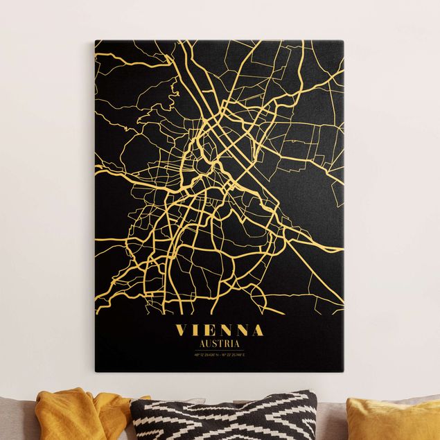køkken dekorationer Vienna City Map - Classic Black