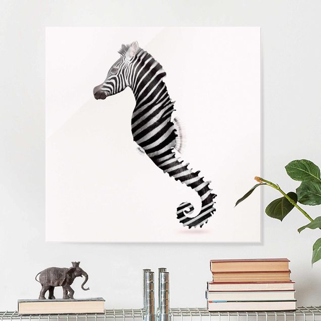 Billeder sort og hvid Seahorse With Zebra Stripes