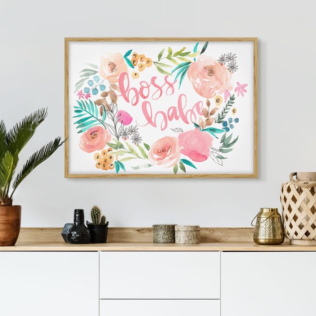 Indrammede plakater blomster Pink Flowers - Boss Babe