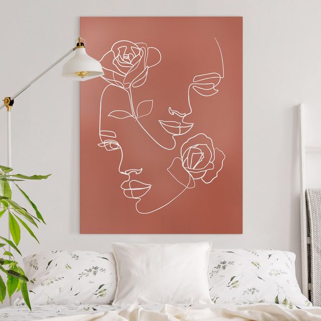 Billeder rød Line Art Faces Women Roses Copper