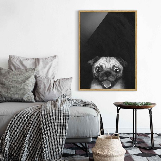 Billeder hunde Illustration Dog Pug Painting On Black And White
