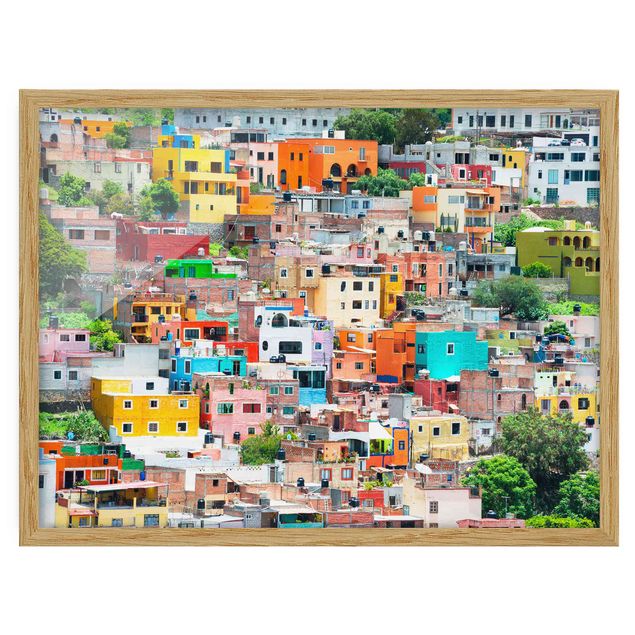 Indrammede plakater kunsttryk Coloured Houses Front Guanajuato