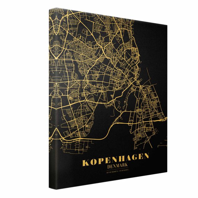 Billeder på lærred Copenhagen City Map - Classic Black