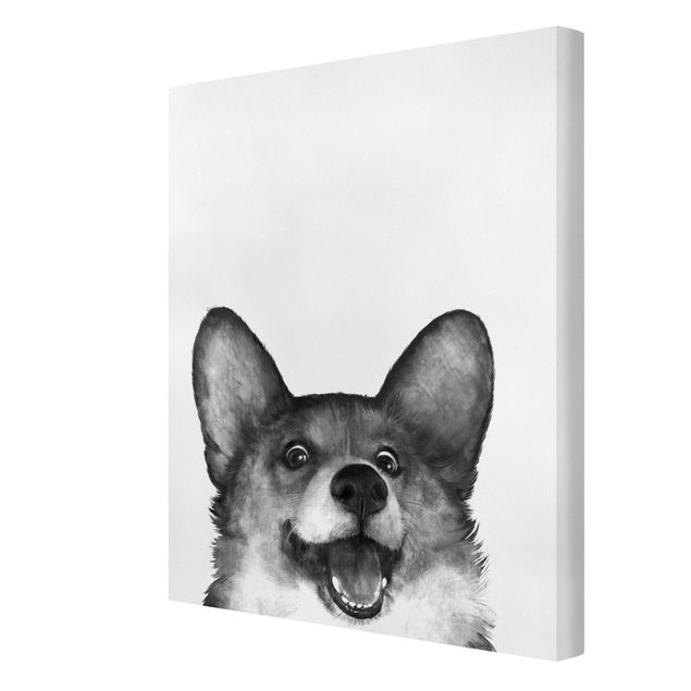Billeder på lærred kunsttryk Illustration Dog Corgi Black And White Painting