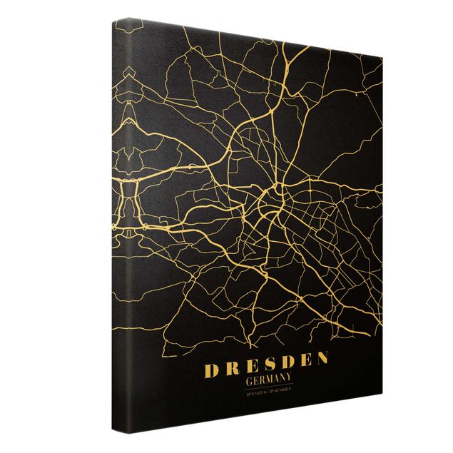 Billeder på lærred guld Dresden City Map - Classic Black