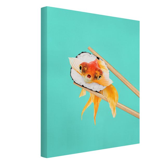 Billeder på lærred kunsttryk Sushi With Goldfish