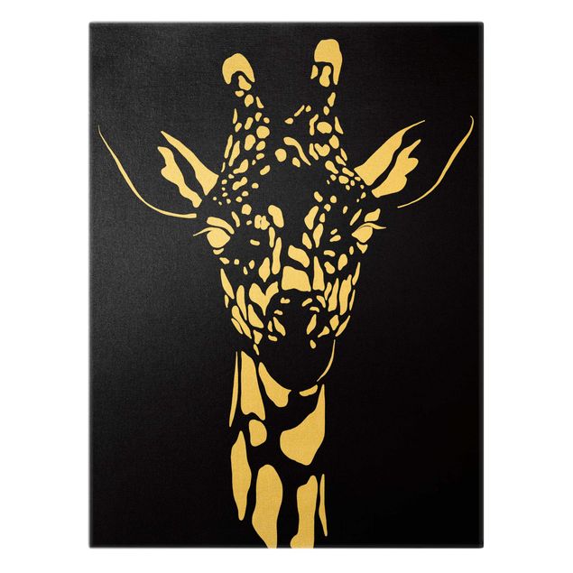 Billeder på lærred guld Safari Animals - Portrait Giraffe Black