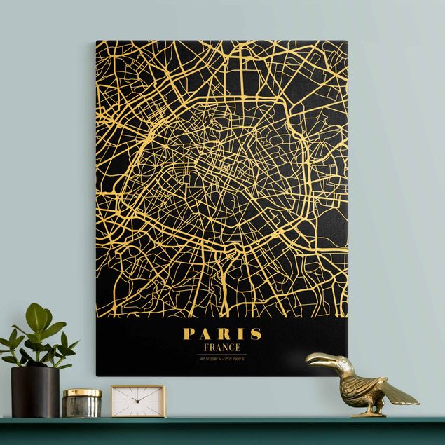 Billeder på lærred arkitektur og skyline Paris City Map - Classic Black