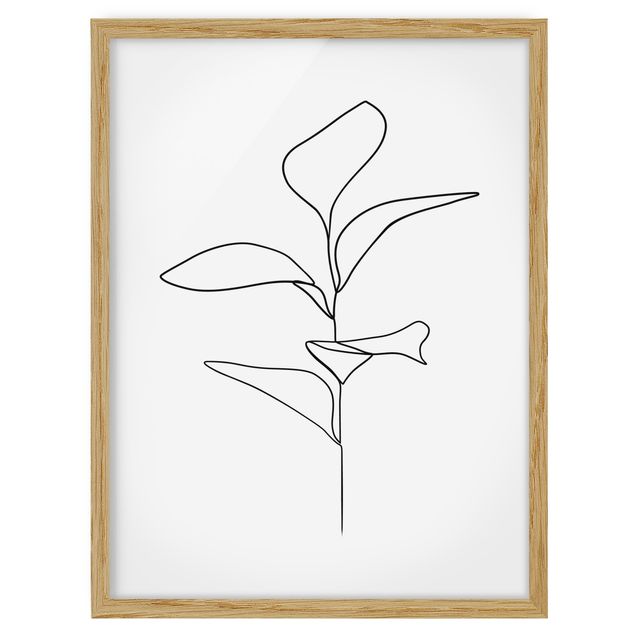 Indrammede plakater sort og hvid Line Art Plant Leaves Black And White