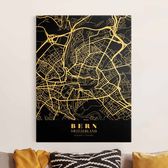 køkken dekorationer Bern City Map - Classic Black