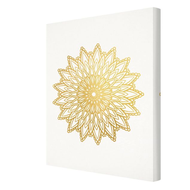 Lærredsbilleder Mandala Sun Illustration White Gold