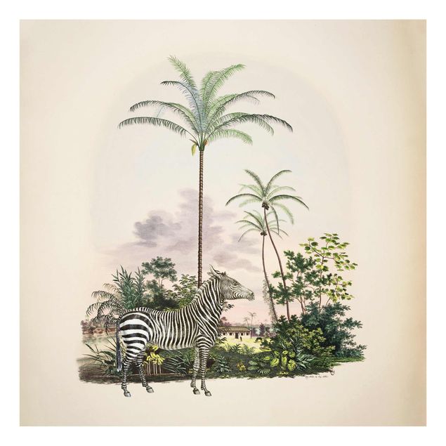 Glasbilleder dyr Zebra Front Of Palm Trees Illustration