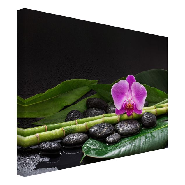 Billeder på lærred bambus Green Bamboo With Orchid Flower