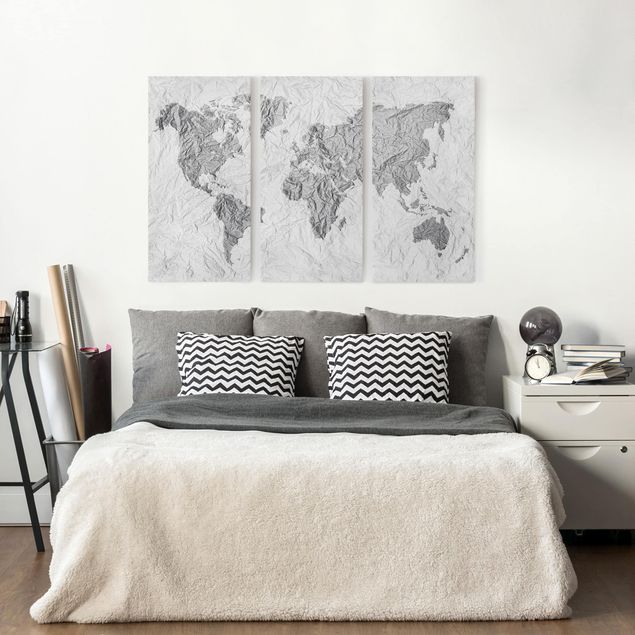 Billeder på lærred bjerge Paper World Map White Grey