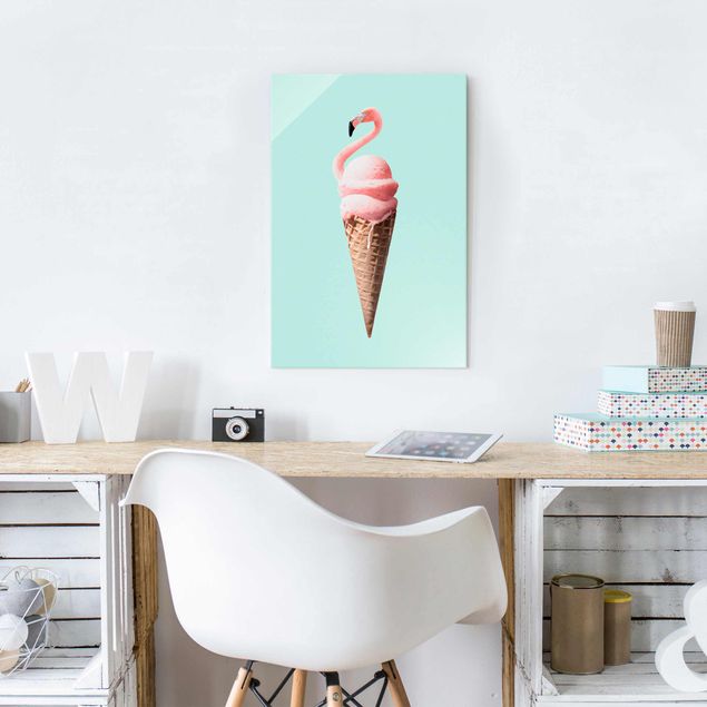Glasbilleder dyr Ice Cream Cone With Flamingo