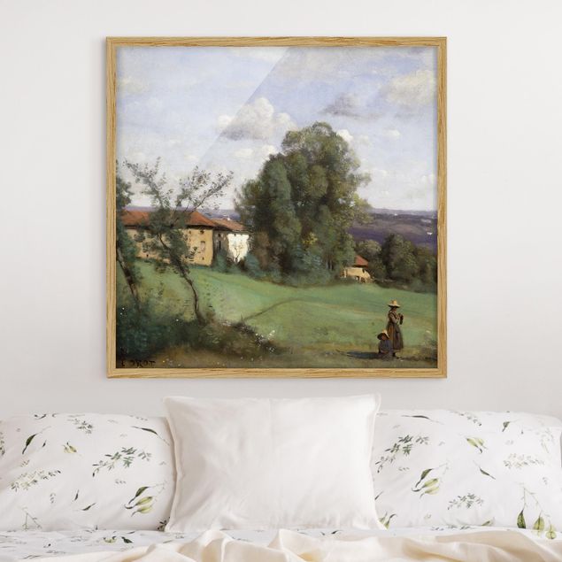 Kunst stilarter Jean-Baptiste Camille Corot - A Farm in Dardagny