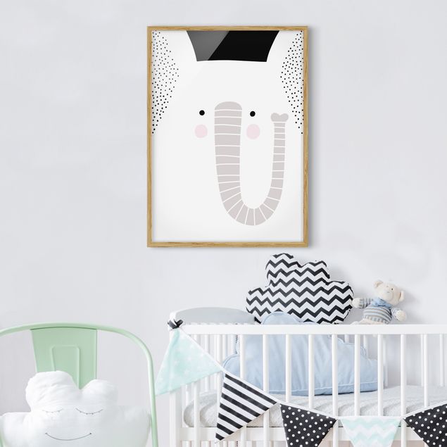 Indrammede plakater sort og hvid Zoo With Patterns - Elephant