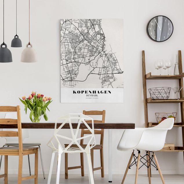 Billeder på lærred sort og hvid Copenhagen City Map - Classic
