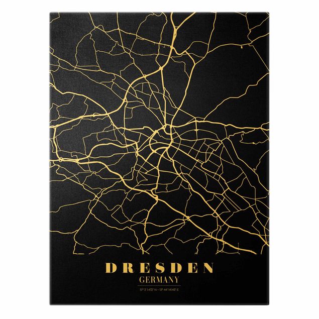 Billeder sort og hvid Dresden City Map - Classic Black