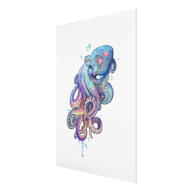 Billeder moderne Illustration Octopus Violet Turquoise Painting