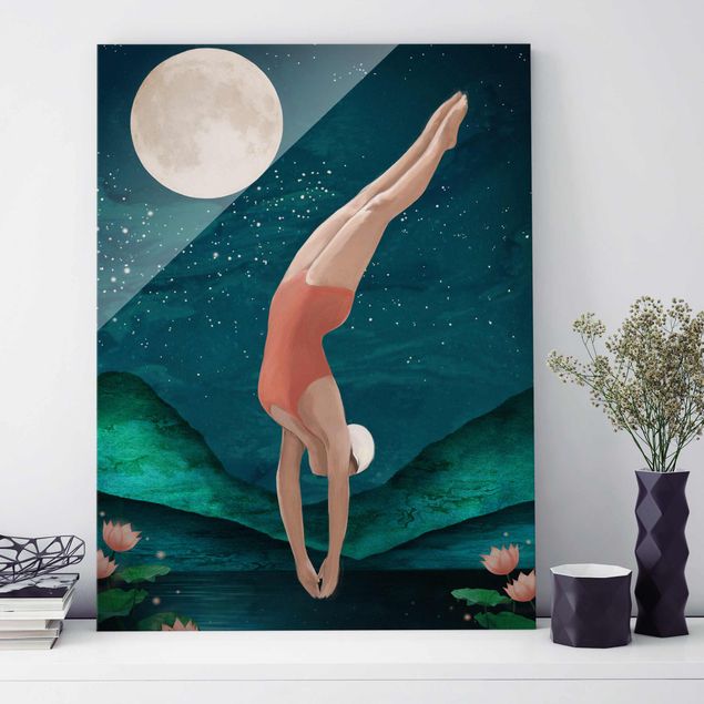 Glas magnettavla Illustration Bather Woman Moon Painting