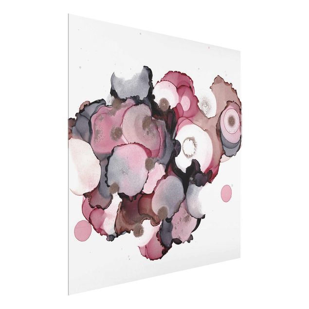 Billeder abstrakt Pink Beige Drops With Pink Gold