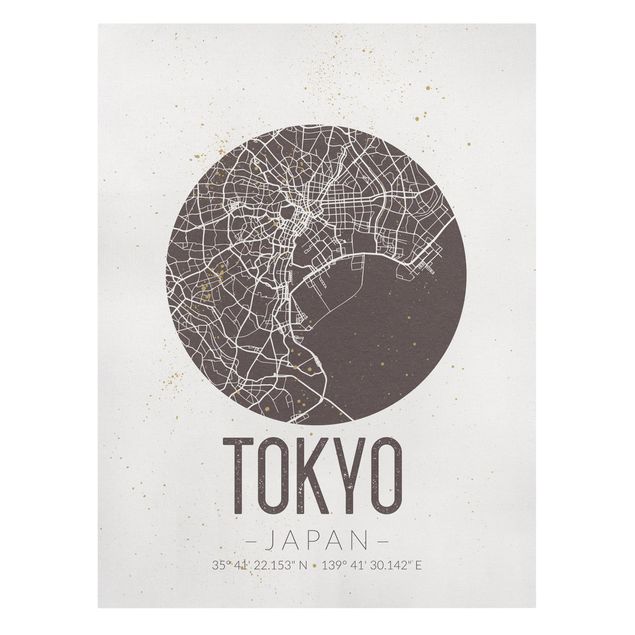 Billeder på lærred verdenskort Tokyo City Map - Retro