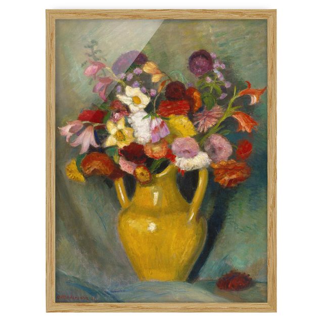 Kunst stilarter Otto Modersohn - Colourful Bouquet in Yellow Clay Jug