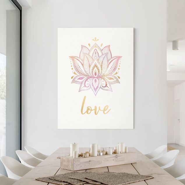 Billeder på lærred mønstre Lotus Illustration Love Gold Light Pink