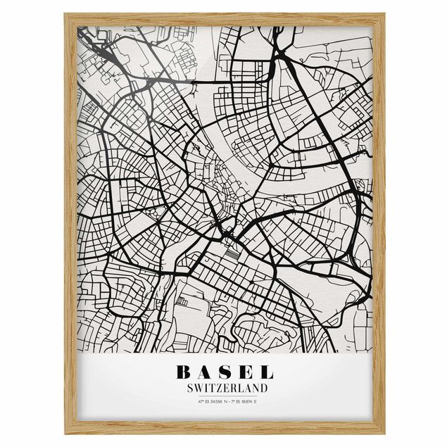 Indrammede plakater ordsprog Basel City Map - Classic