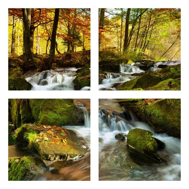 Billeder på lærred stenlook Waterfall Autumnal Forest