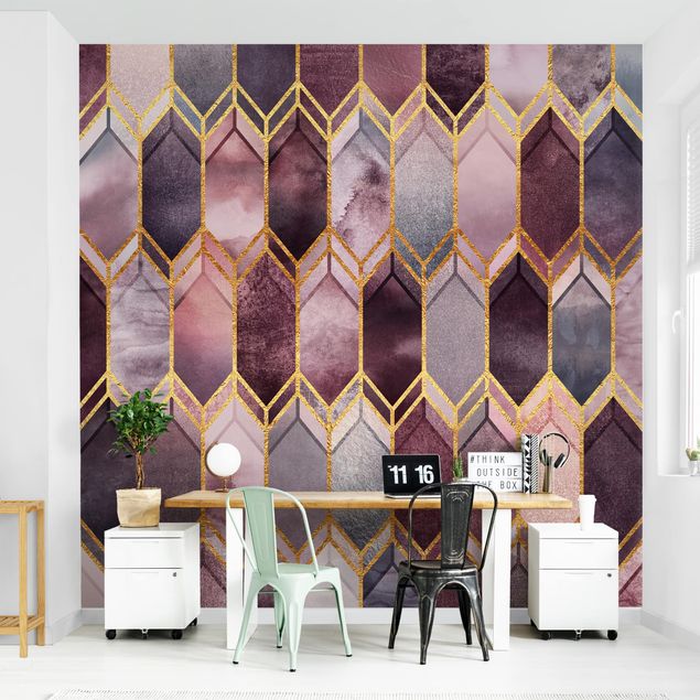 Tapet mønster Stained Glass Geometric Rose Gold