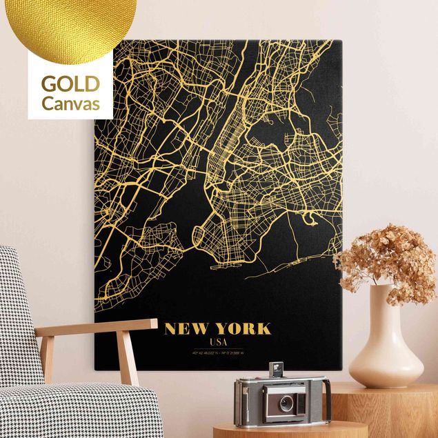 Billeder på lærred New York New York City Map - Classic Black
