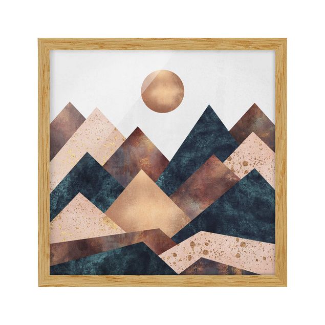 Billeder kunsttryk Geometric Mountains Bronze