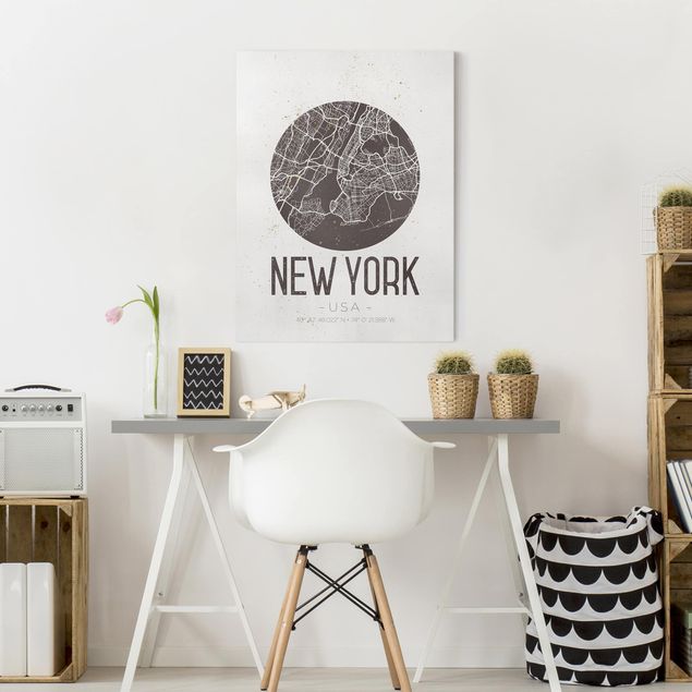 Billeder på lærred New York New York City Map - Retro