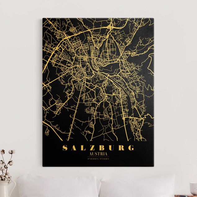 køkken dekorationer Salzburg City Map - Classic Black
