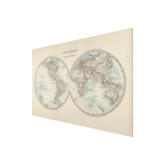 Glas magnettavla Vintage World Map The Two Hemispheres