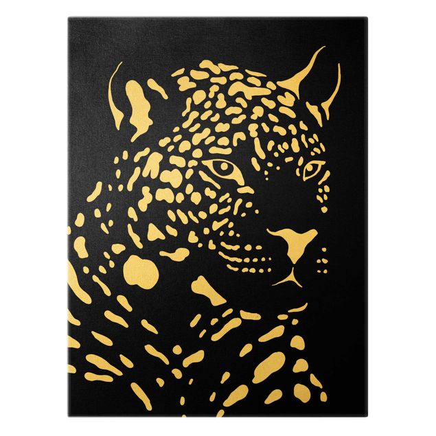 Lærredsbilleder Safari Animals - Portrait Leopard Black