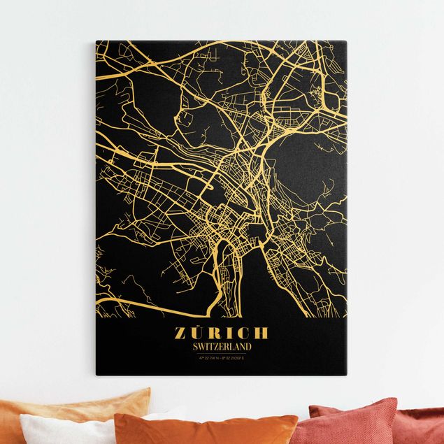 køkken dekorationer Zurich City Map - Classic Black